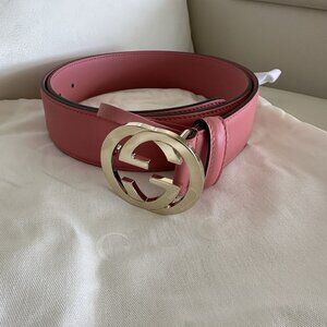 NEW GUCCI PINK INTERLOCKING BELT SILVER GG Size 90 Cm 36 In